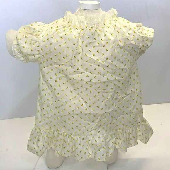 Vintage Infant Rosebud Floral Dress 18m Ivory Ruffle Lace Collar Puff Sleeve Bow - Picture 3 of 5